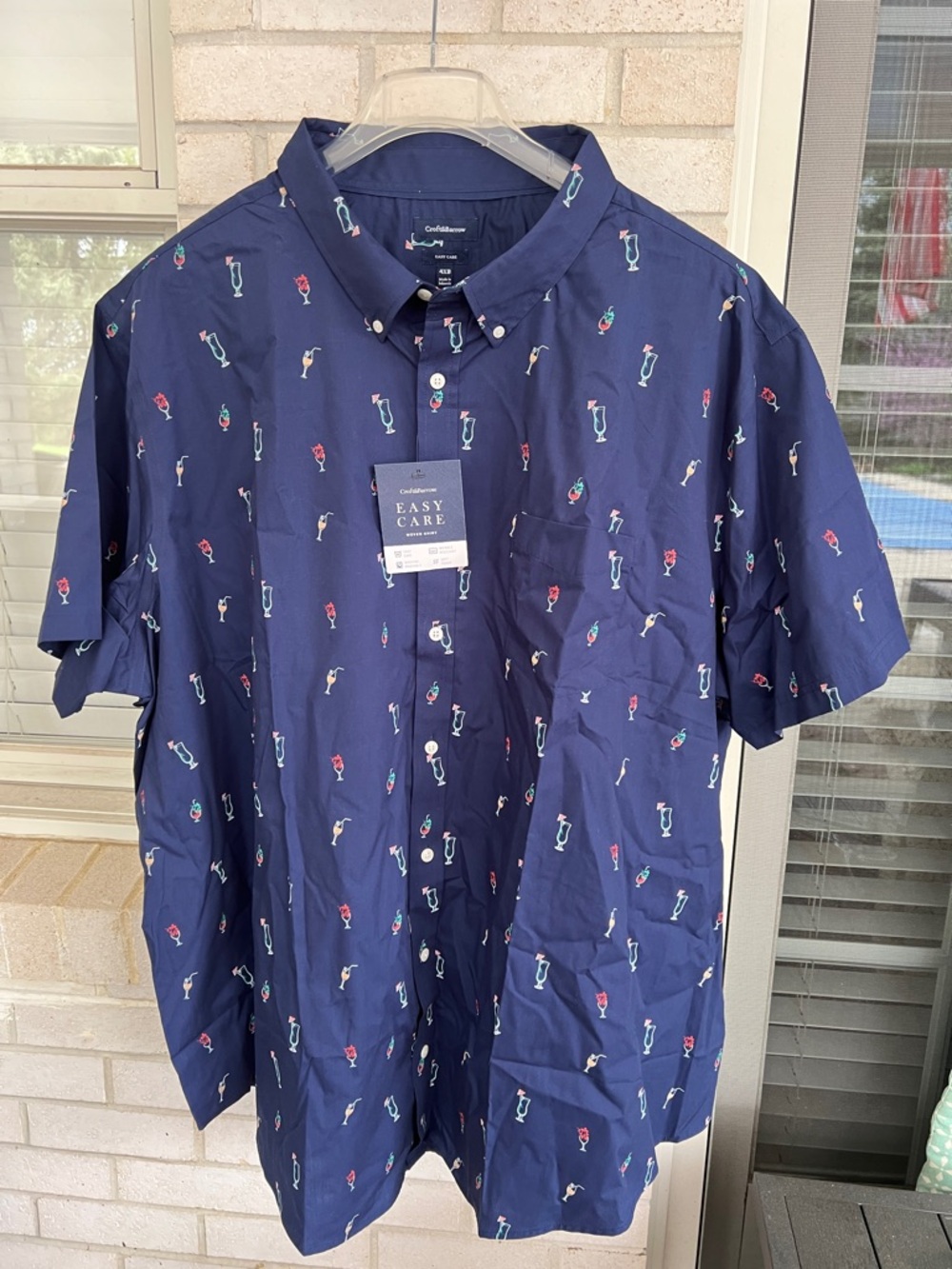 croft & barrow Navy Short-Sleeve Button-Down with Cocktail Print
